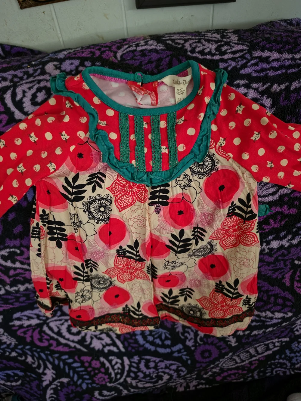 Matilda Jane Red, Cream & Teal Floral Ruffle-Trim Top